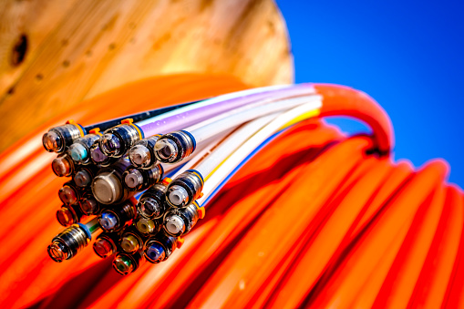 glass fibre cable on a drum - closeup