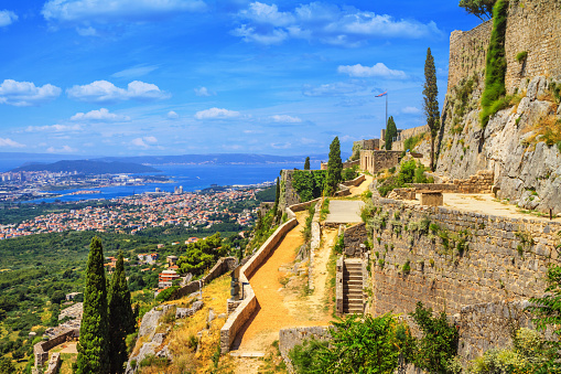 Summer landscape - view of the Klis Fortress and the city of Split, on the Adriatic coast of Croatia, 26 June, 2019