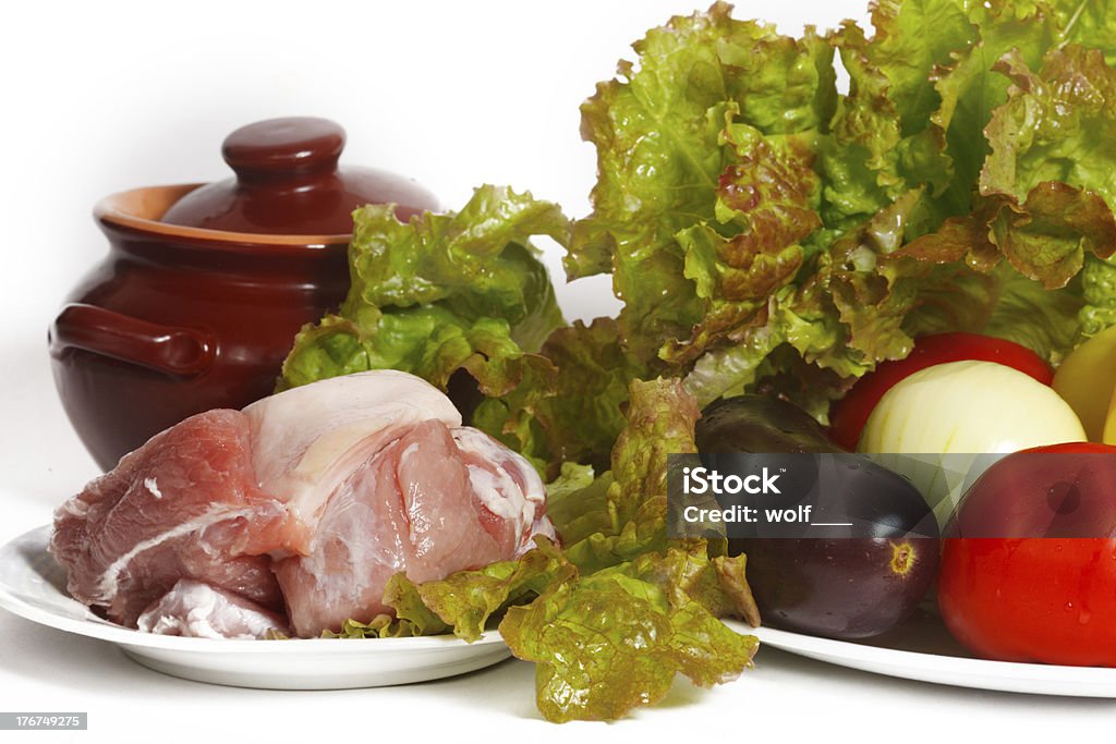 Natura morta di verdure e carne di cucina - Foto stock royalty-free di Alimentazione sana