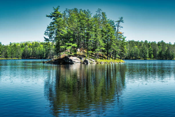 Island with pine trees in Bon Echo Provincial Park, Ontario, Canada