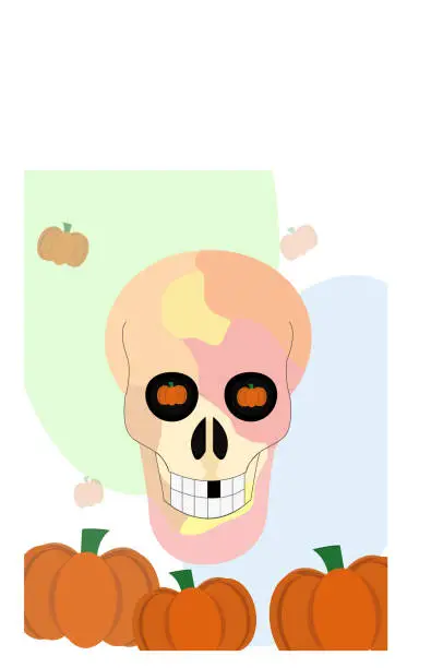 Vector illustration of Halloween picture Scull with pumpkins