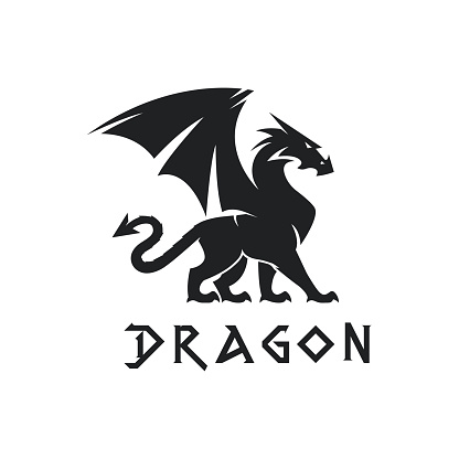 Complete form of the dragon design from a side perspective, Dragon Logo Symbol Design Symbol Template Flat Style Vector Illustration