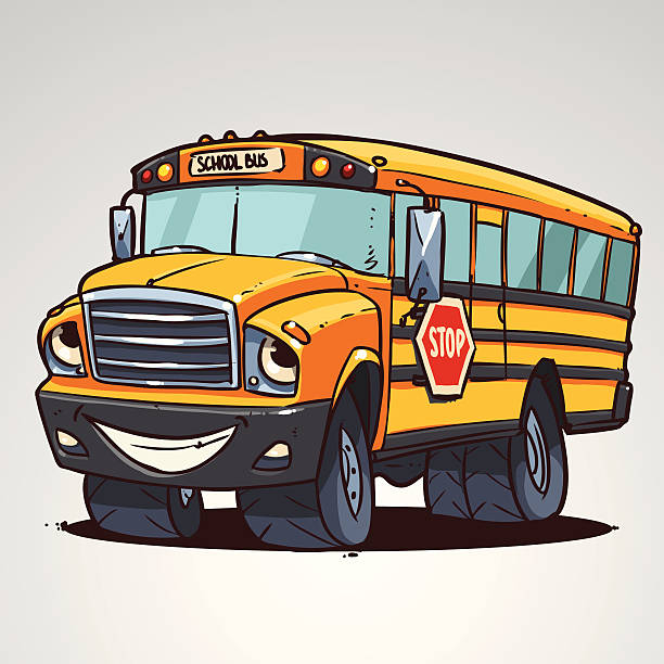 cartoon school bus character vector art illustration