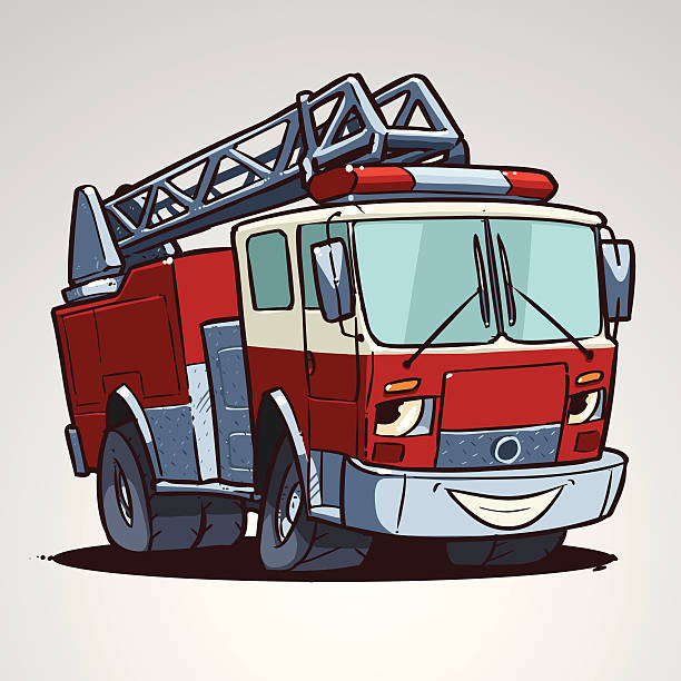 Cartoon fire truck character vector art illustration