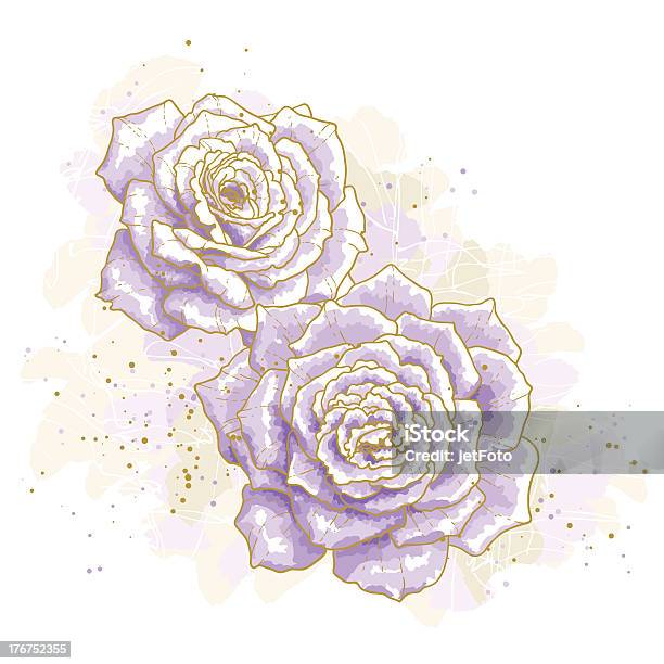 Rose Viola Su Sfondo Bianco - Immagini vettoriali stock e altre immagini di Partecipazione di nozze - Partecipazione di nozze, Dorato - Colore descrittivo, Rosa - Fiore