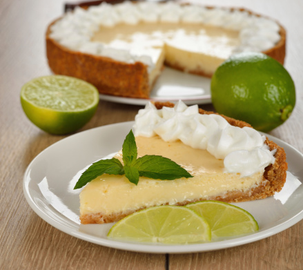 Key lime pie on a brown table