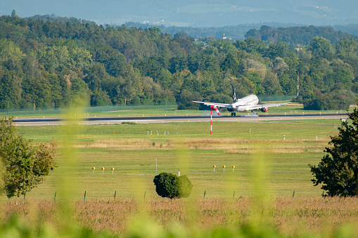 Zurich, Switzerland, September 6, 2023 OE-LBZ Austrian Airlines Star Alliance Airbus A320-214 aircraft is landing on runway 14