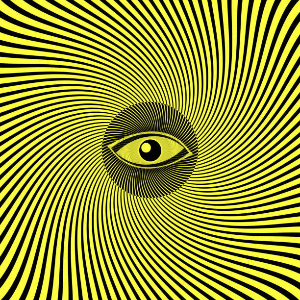 Ojo Op Art con Líneas Curvas Radiantes - Amarillo y Negro - ilustración de arte vectorial