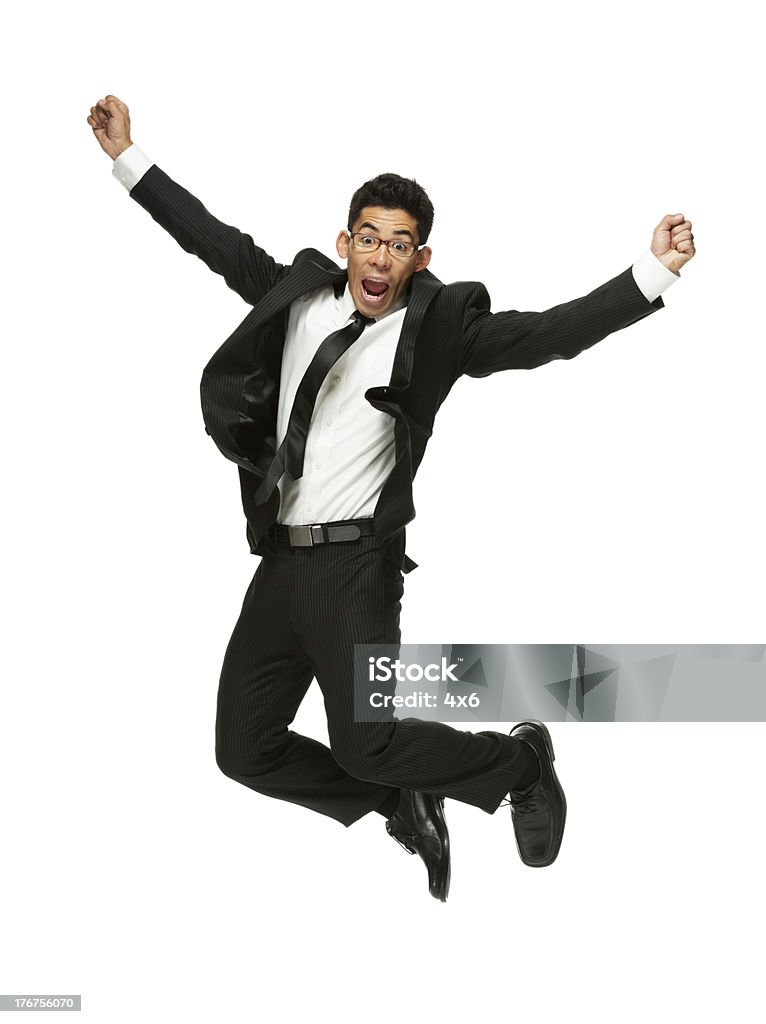 Contente jovem Empresário saltar no Alegria - Royalty-free De Corpo Inteiro Foto de stock