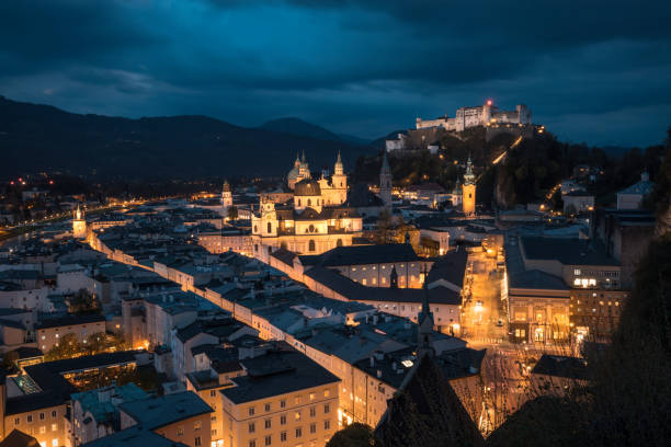 Salzburg in blue hours - Austria stock photo