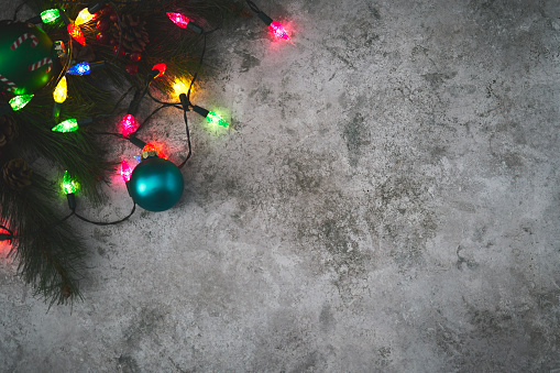 Christmas Decoration with Ornaments and Holiday Lights