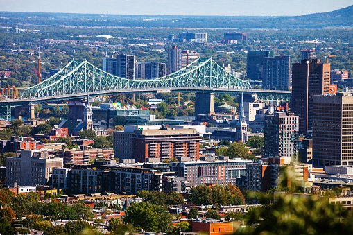 Montreal skyline seen from Mont Royal Mountain. Canada