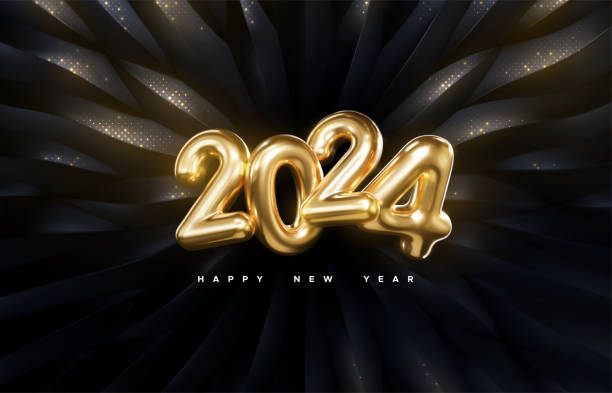 ilustrações de stock, clip art, desenhos animados e ícones de 2024 golden metallic sign. happy new 2024 year banner. vector holiday illustration. - ano novo 2024