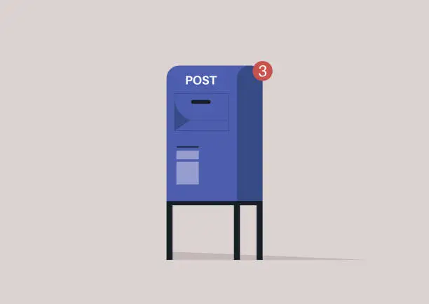 Vector illustration of A traditional post box with an unread number of messages icon popping up, symbolizing a means of communication and mail delivery in the digital age