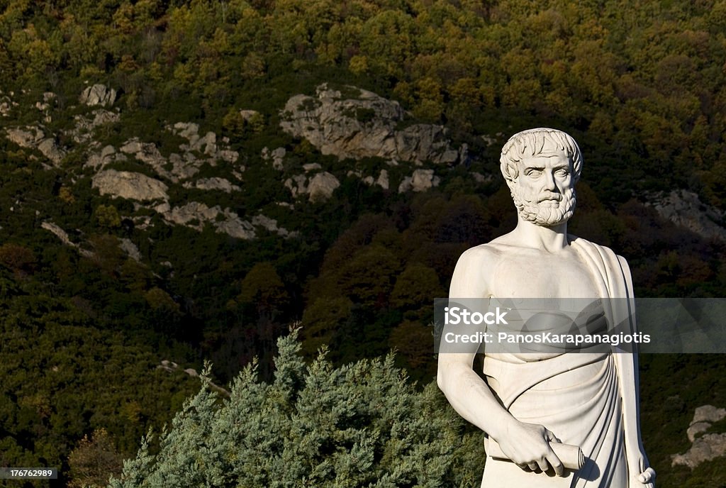 Aristotle statue with foliage located in Stageira, Greece Aristotle statue located at Stageira of Greece (birthplace of the philosopher) Aristotle Stock Photo