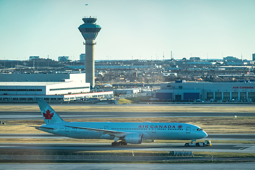 at Pearson International Airport in Toronto, Ontario, Canada on a sunny day.