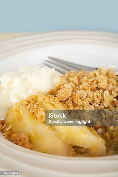 Apple Crumble And Whipped Cream Stock Photo - Download Image Now - Apple - Fruit, Apple Crumble, Bowl