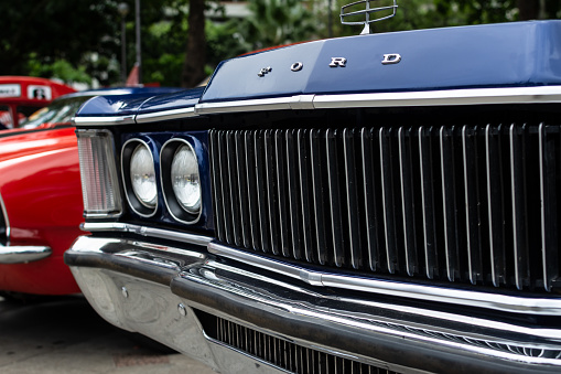 Salvador, Bahia, Brazil - November 1, 2014: Front part of a Ford Landau model car at an exhibition of vintage cars in the city of Salvador, Bahia.