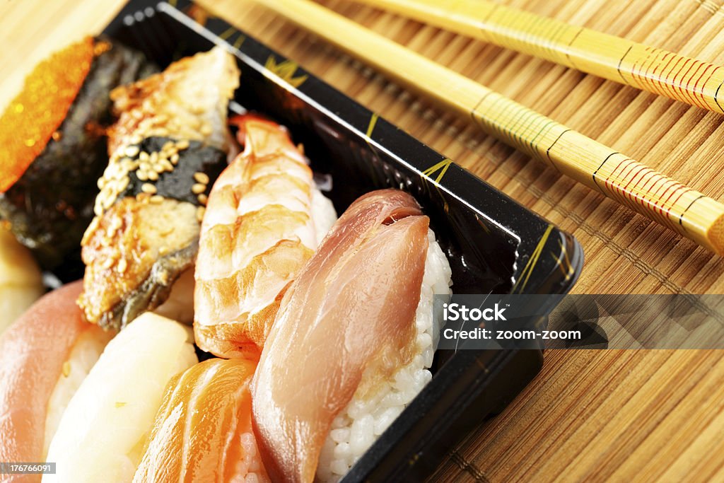 Sushi Traditional japanese sushi close-up and chopsticks Appetizer Stock Photo
