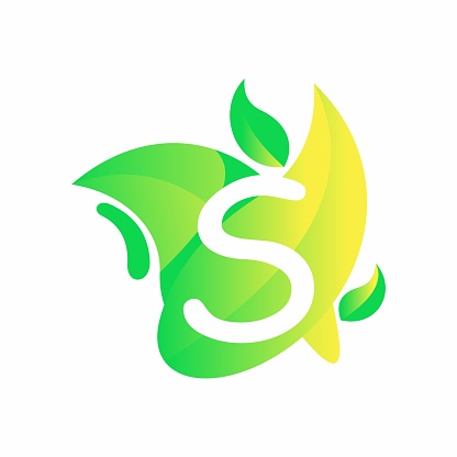 Letter S with fresh leaf gradient logo design vector
