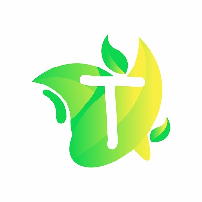 Letter T with fresh leaf gradient logo design vector