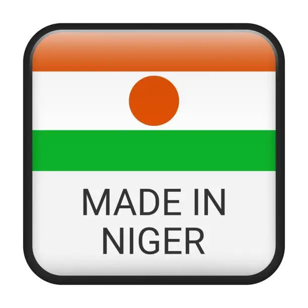 Vector illustration of Made in Niger badge vector. Sticker with stars and national flag. Sign isolated on white background.