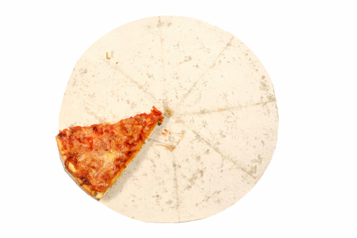 The last piece of pizza on white background