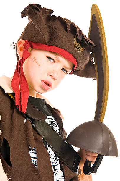 Adorable kid in Halloween pirate costume