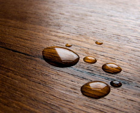 water drops on woodbackground