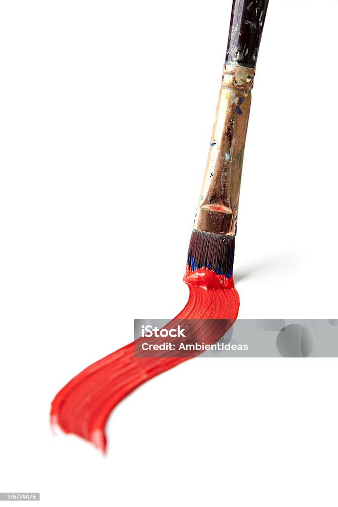 Paintbrush tip with Red Paint Acrylic Painting Stock Photo