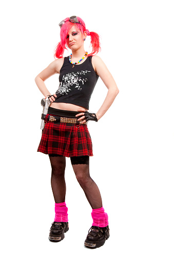 Punk girl portrait in studio isolated over white background