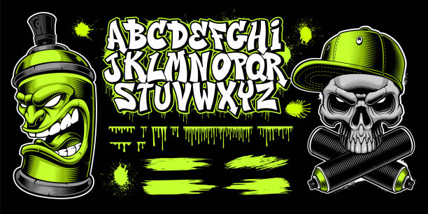 ilustraciones, imágenes clip art, dibujos animados e iconos de stock de clip art vectorial con temática de graffiti - aerosol