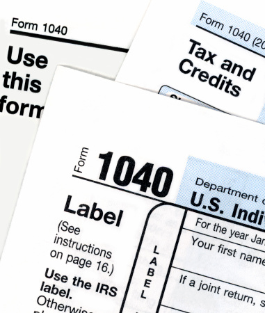 A close-up of IRS tax forms.