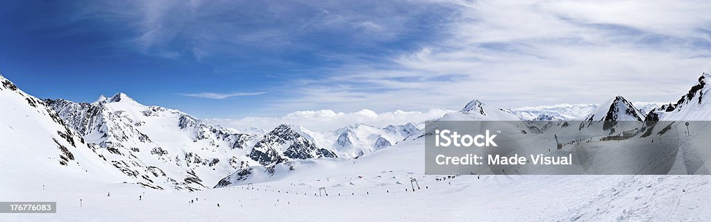 Stubai Glacier Panorama "Panorama from the top of the Stubai Glacier, Tyrol Austria, Austrian Alps, Europe." Alpine Skiing Stock Photo
