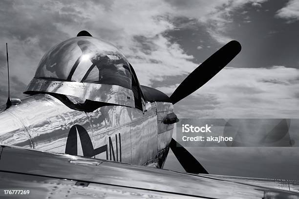 Vintage Mustang P51 Airplane Wwii Bw Stock Photo - Download Image Now - Airplane, Black And White, Old-fashioned