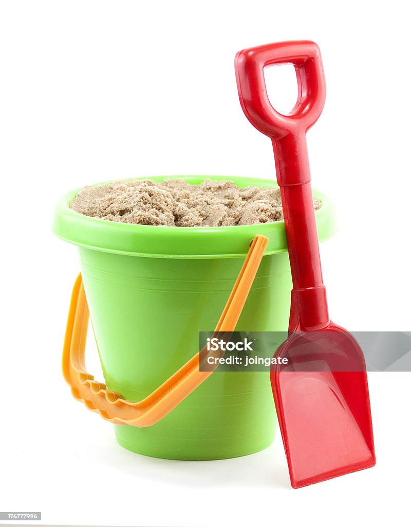 bucket and spade bucket and spade close up on white background Sand Pail and Shovel Stock Photo