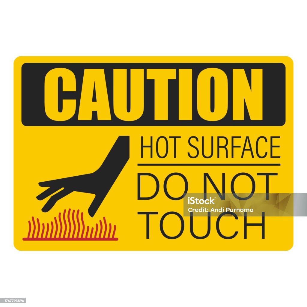 Printable Sticker Design Rectangle Yellow Safety Sing Of Hot Surface Do