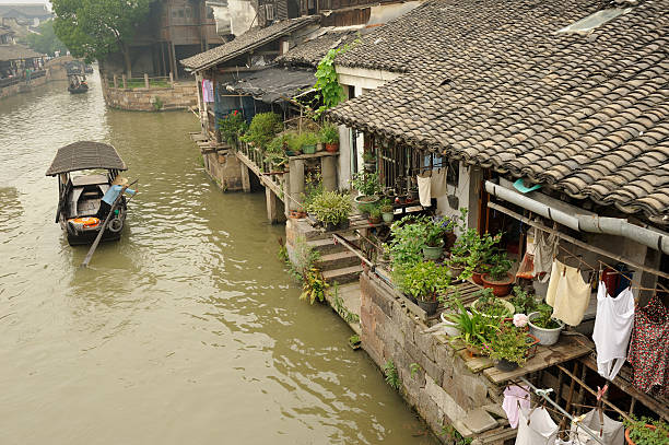 Old wooden tourist boats in Chinese watery town Wuzhen, near Shanghai.