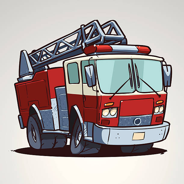 Cartoon fire truck clip art on light background vector art illustration