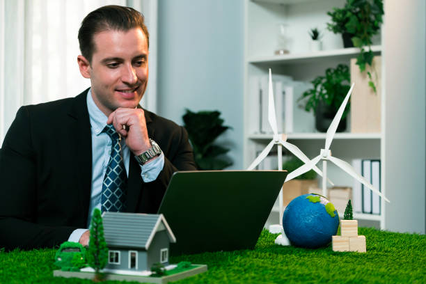 istock Businessman planning on his laptop with ECO strategy. Quaint 1767838378