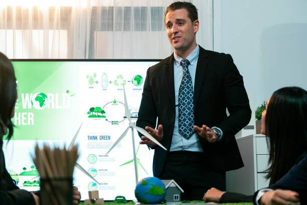 istock Businessman leader give presentation on eco-friendly implementation. Quaint 1767840729