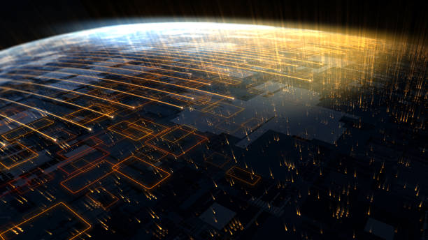 istock Global network lines of internet data around Earth, technology connectivity concept 1767848824