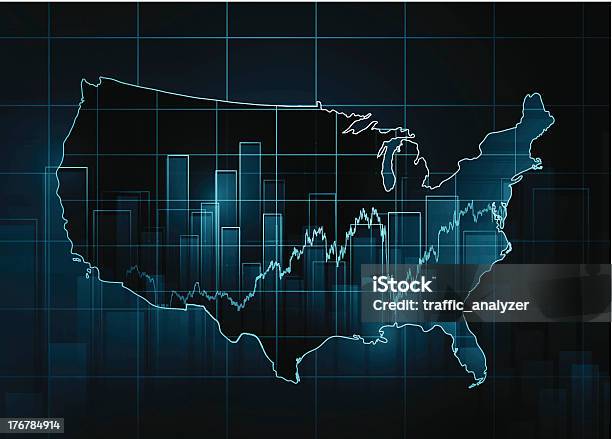 주식 시장 차트별 Over 미국 맵 나스닥에 대한 스톡 벡터 아트 및 기타 이미지 - 나스닥, 증권 시장과 거래소, 계산함
