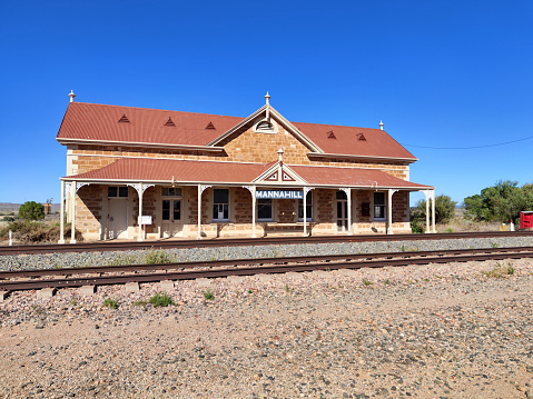 Old railway station in Mannahill, a town and locality in South Australia.