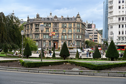 Bilbao, Spain, October 19, 2023 -The Palacio Chavarri at the Plaza de Don Federico Moyúa, also known as Plaza Elíptica
