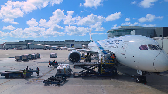 Tel Aviv, Israel, 28 October, 2023: Departure and arrival terminals for El Al planes international flights