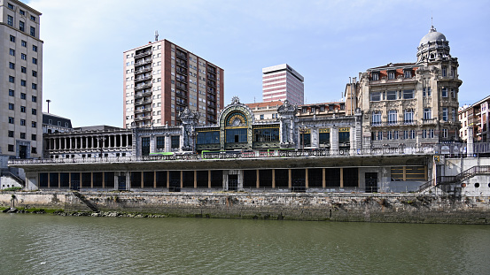 Bilbao, Spain, October 17, 2023 - La Concordia Station on the Nervión River in Bilbao, Spain.