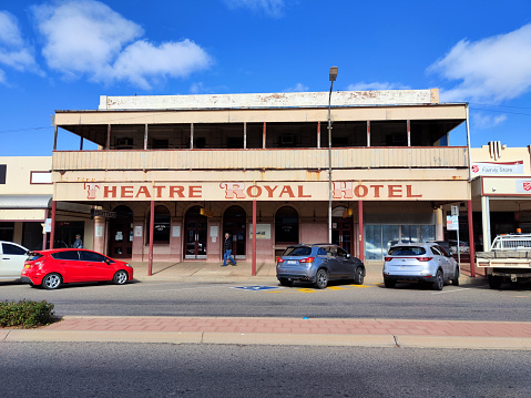 Old fashioned Theatre Royal Hotel, an heritage building in Broken Hill, a town in the far west region of outback New South Wales, Australia.