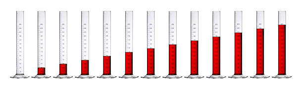 cilindros de medição de uma linha - laboratory glassware beaker flask glass imagens e fotografias de stock