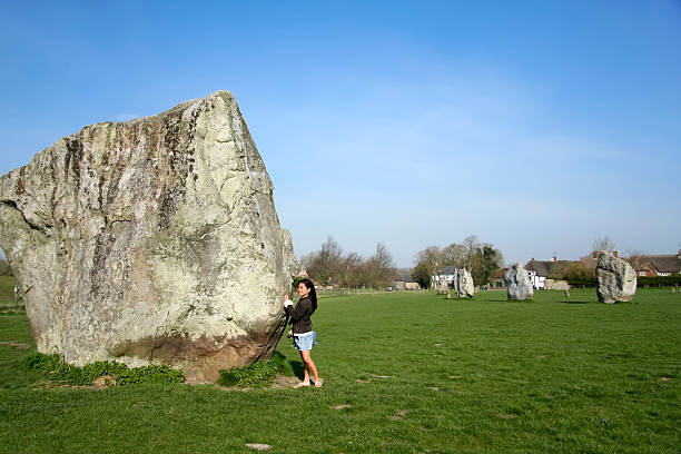 Avebury Stones in Wiltshire England, UNESCO World Heritage Site. Avebury stone circle is largest prehistoric stone circle in Britain, United Kingdom
